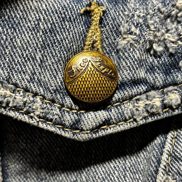 Free People Women’s Knit Hoodie Distressed FP Denim Jacket Navy XS (oversized) - Picture 2 of 4